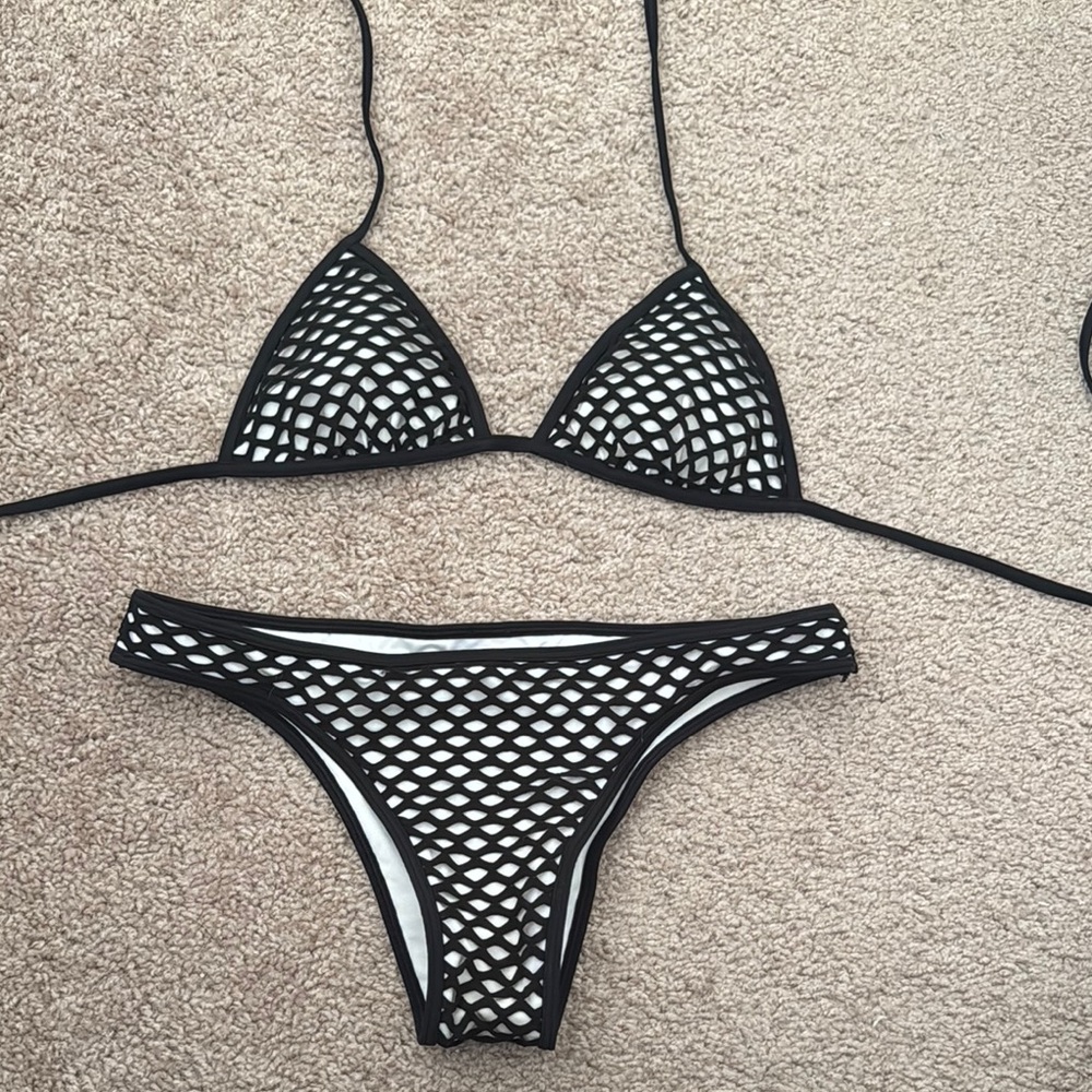 Black and White Mesh Bikini Set